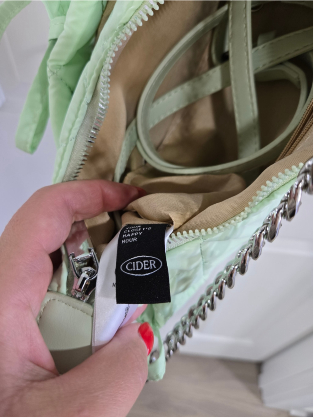 Women's Cider Quilted Shoulder Bag One Size Green Silver - Picture 7 of 7